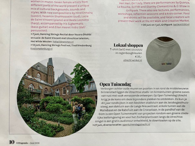 Foto van de Uit agenda (krant), met een beschrijving van de Open Tuinendag